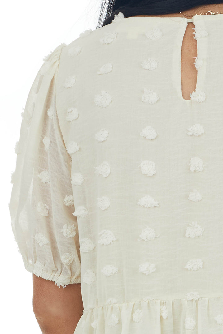 Champagne Swiss Dot Tiered Puff Sleeve Blouse