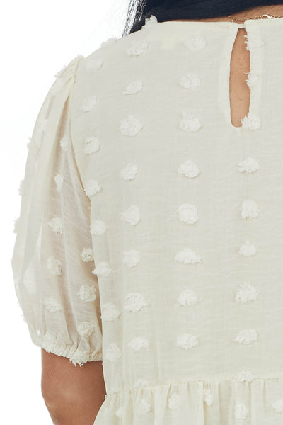 Champagne Swiss Dot Tiered Puff Sleeve Blouse
