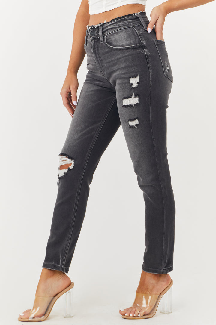 Charcoal Wash Distressed High Rise Jeans