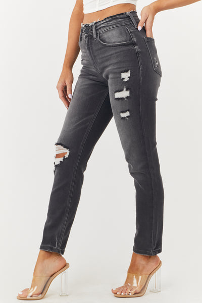 Charcoal Wash Distressed High Rise Jeans