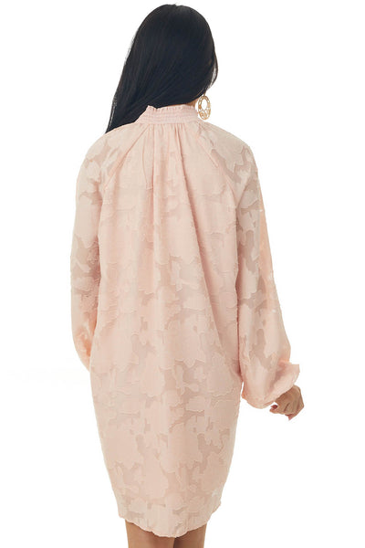 Cherry Blossom Floral Textured High Neck Short Dress