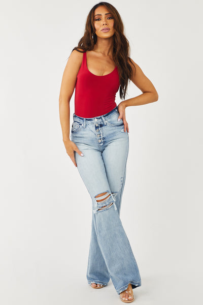 Cherry Scoop Neck Sleeveless Silky Knit Bodysuit