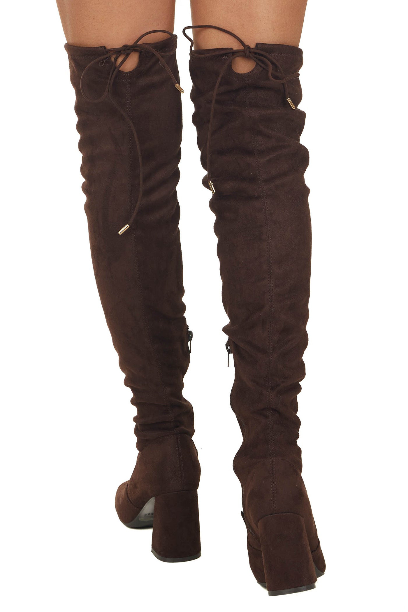 Chocolate Faux Suede Thigh High Boots Lime Lush Boutique