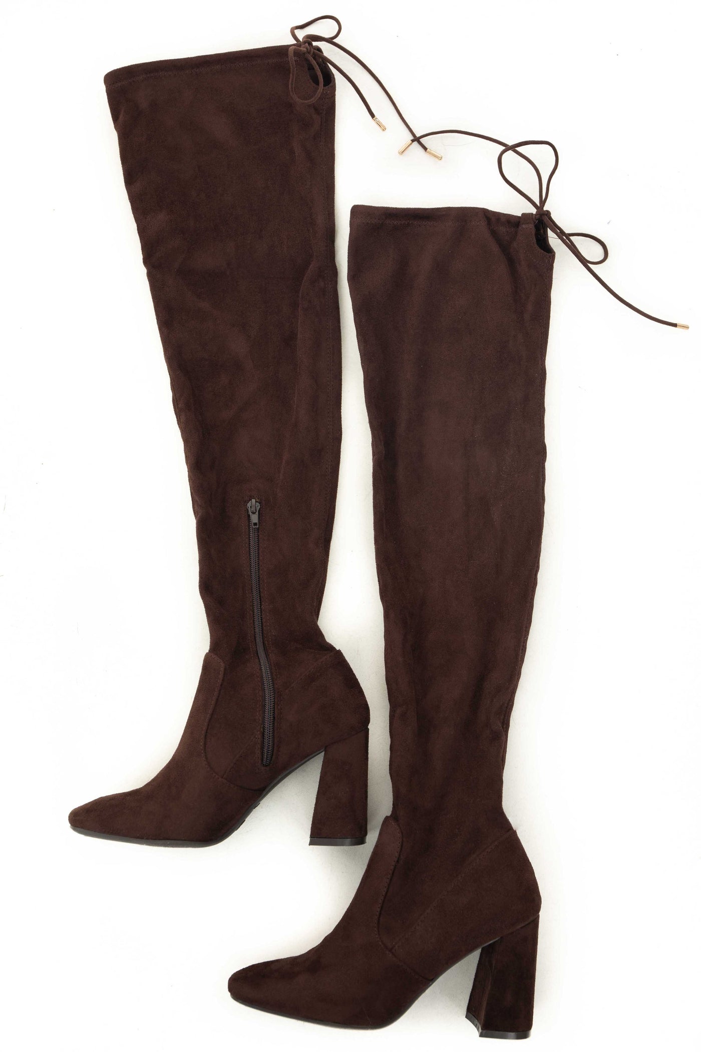 Chocolate Faux Suede Thigh High Boots