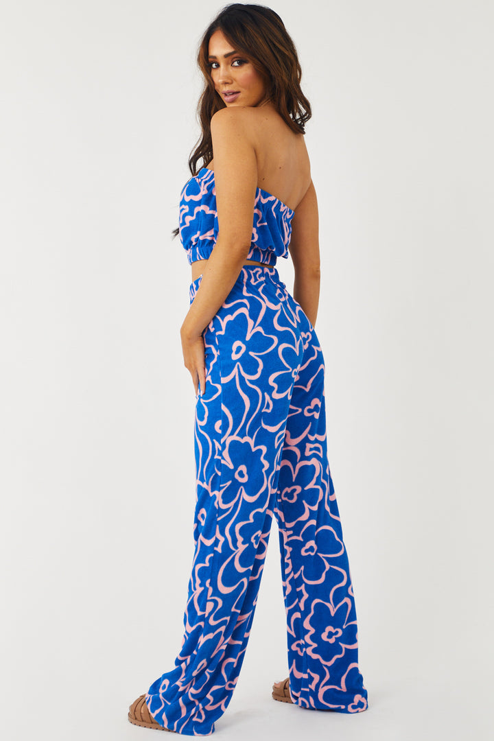 Cobalt and Punch Floral Strapless Top and Pants Set