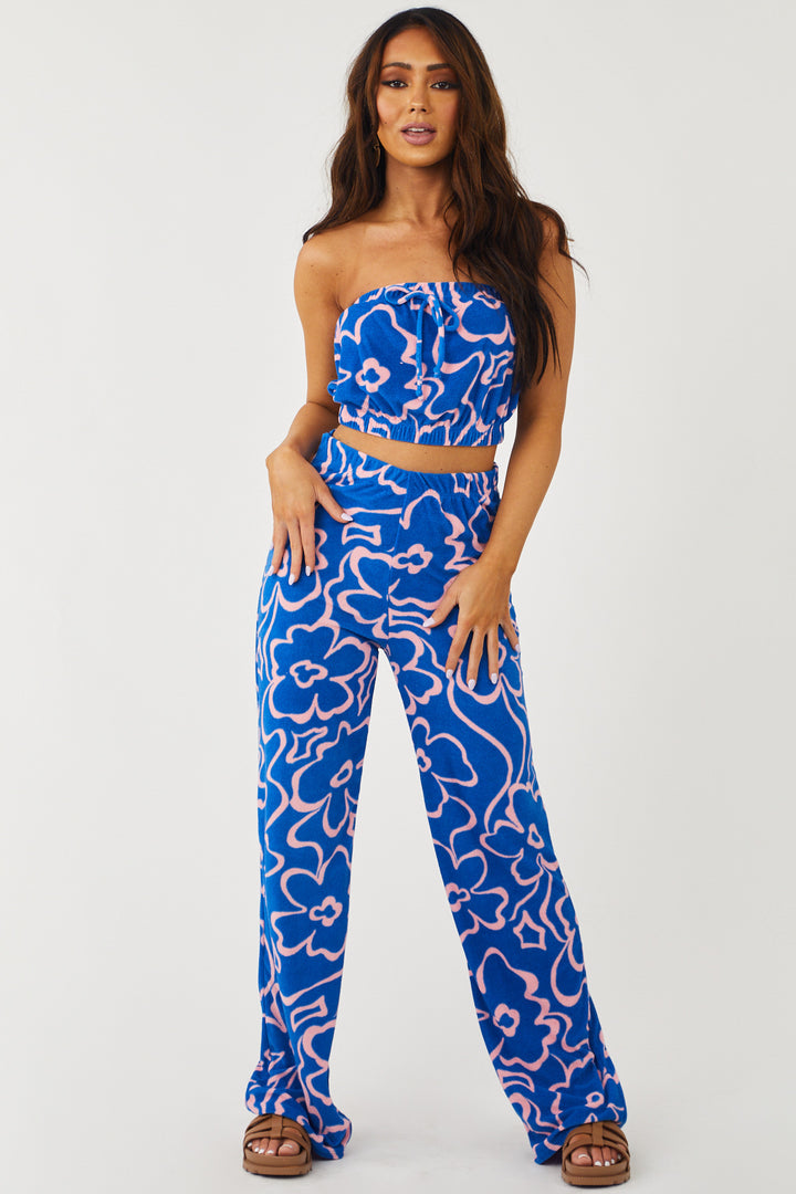 Cobalt and Punch Floral Strapless Top and Pants Set