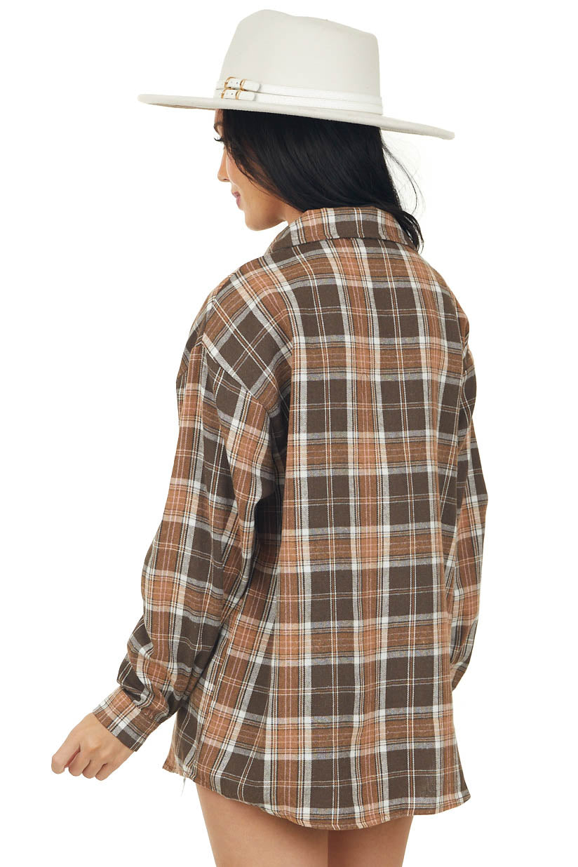 Cocoa and Copper Plaid Button Up Flannel Top