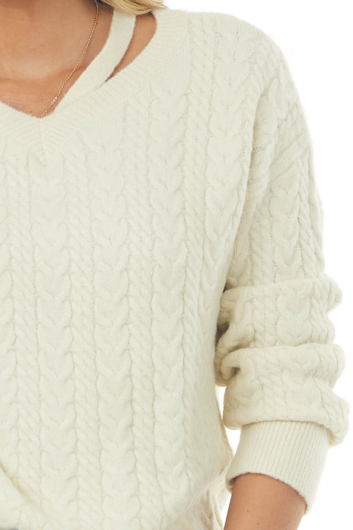 Coconut Cable Knit V Neckline Sweater