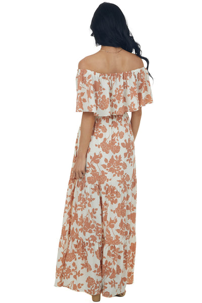 Coconut Floral Off Shoulder Overlay Maxi Dress
