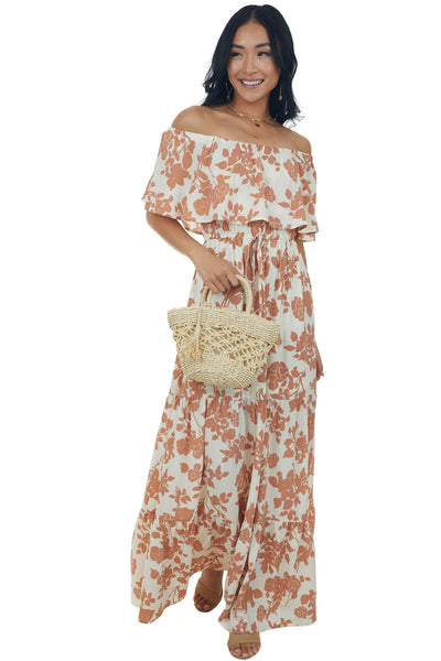 Coconut Floral Off Shoulder Overlay Maxi Dress