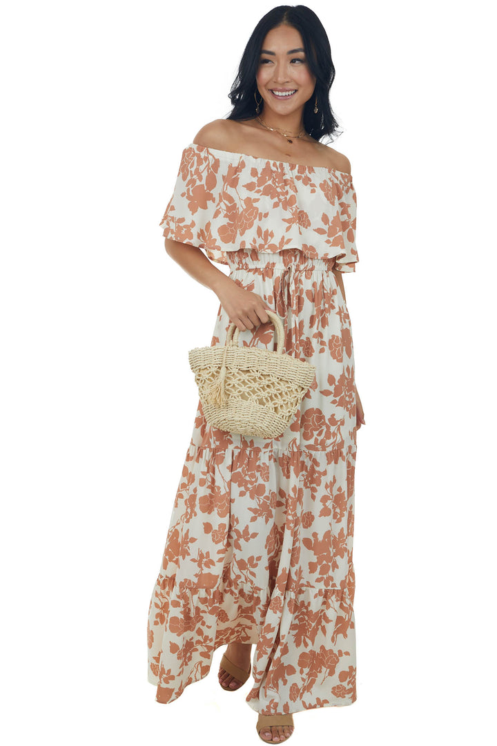 Coconut Floral Off Shoulder Overlay Maxi Dress