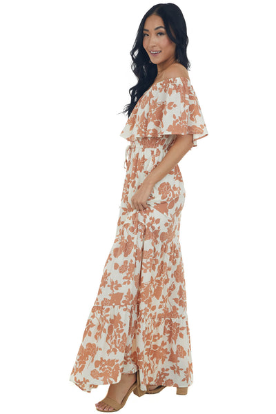 Coconut Floral Off Shoulder Overlay Maxi Dress