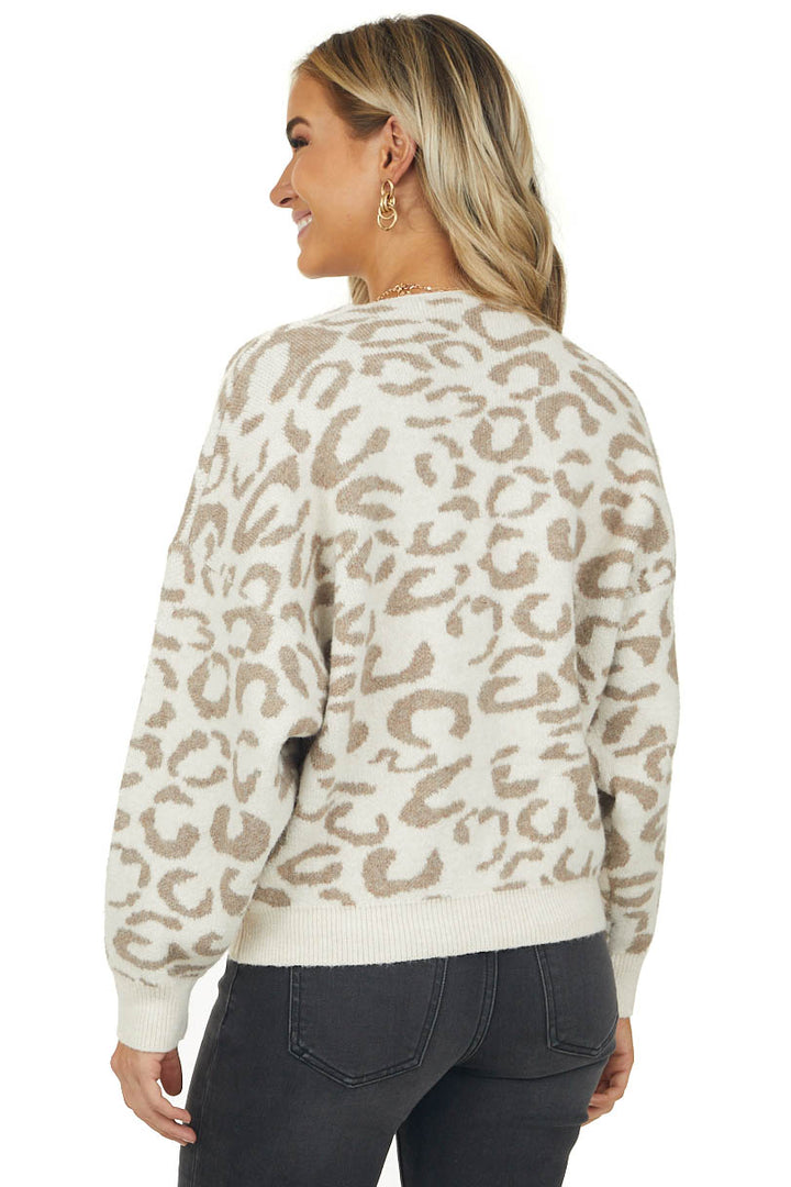 Coconut Leopard Print Button Up Knit Cardigan