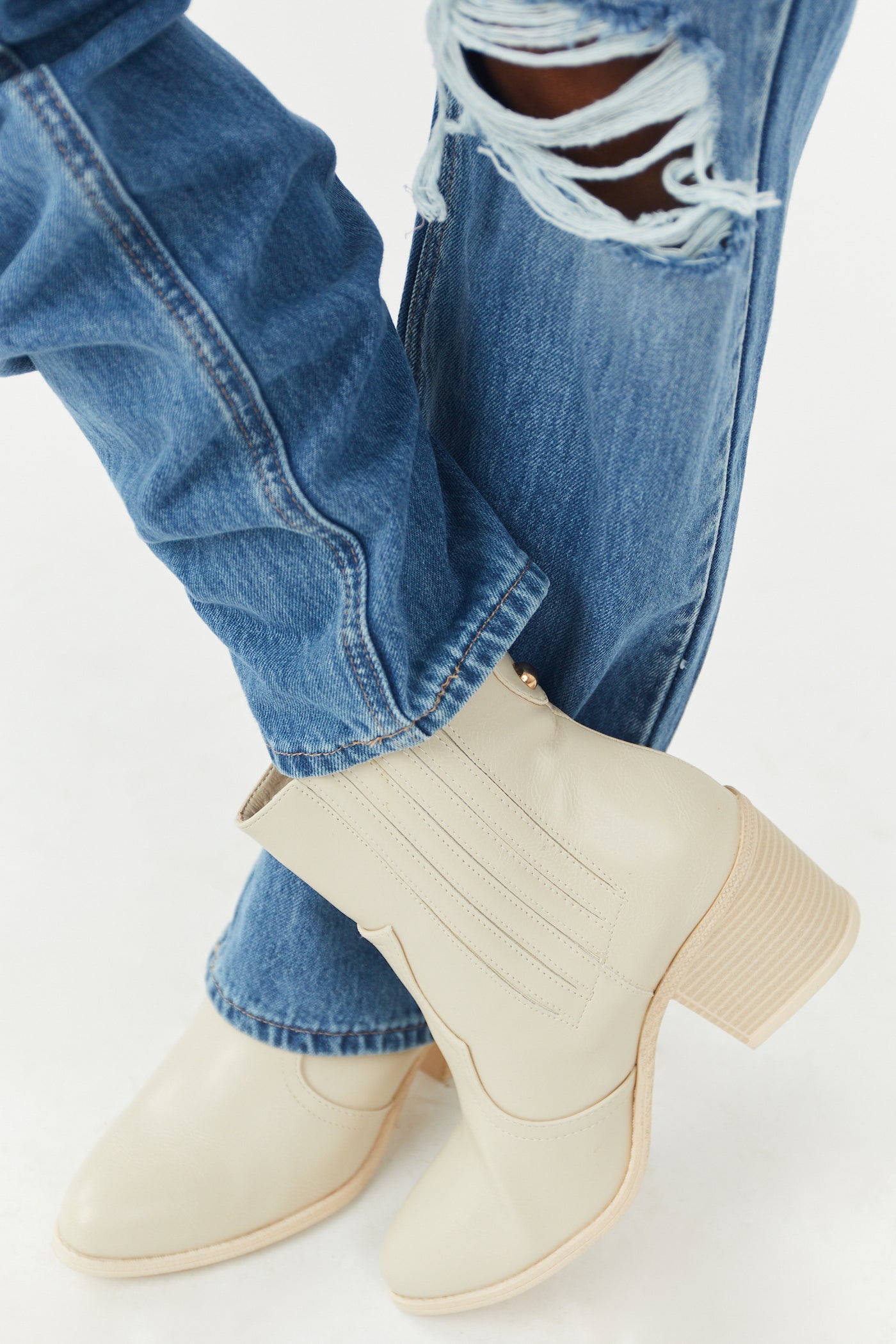 Coconut Faux Leather Western Ankle Boots
