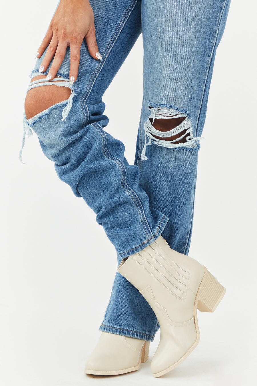 Coconut Faux Leather Western Ankle Boots