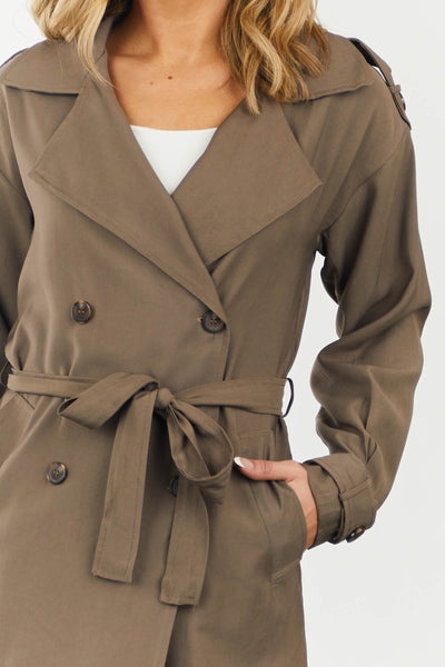 Coffee Collared Double Button Up Trench Coat