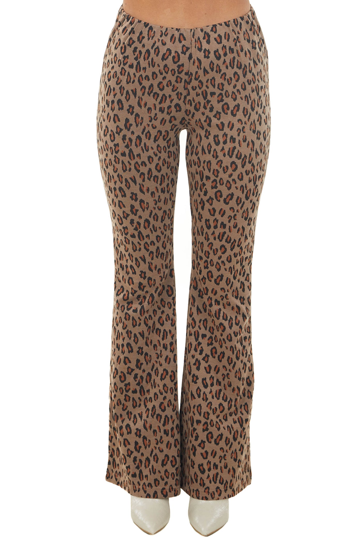 Coffee Leopard Print Knit Flare Pants