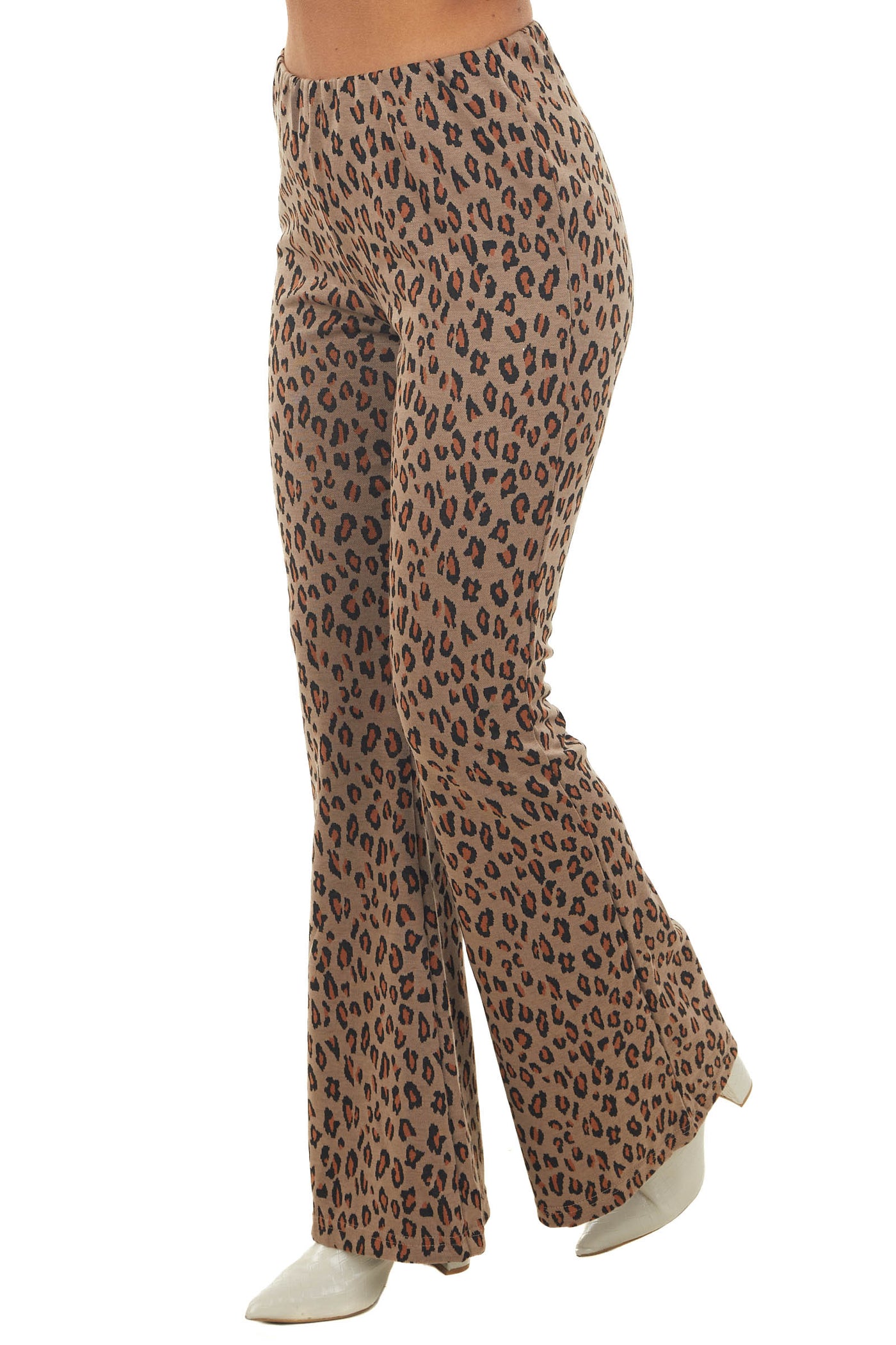 Coffee Leopard Print Knit Flare Pants
