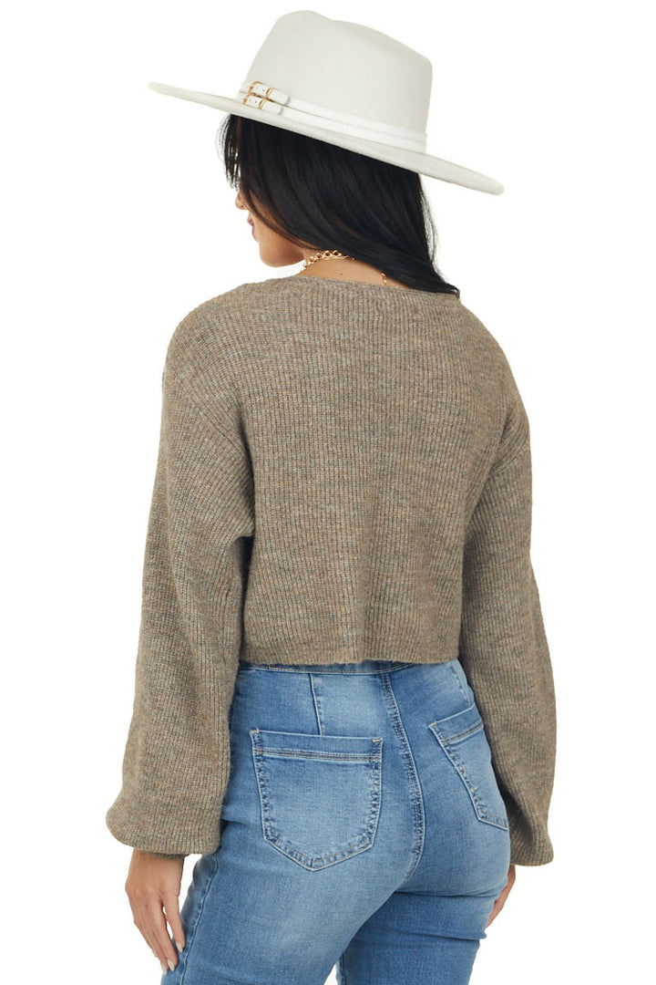 Coffee Two Tone Twist Front Cropped Sweater