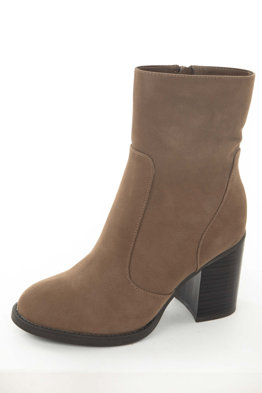 Coffee Block Heel Rounded Toe Mid Calf Boots