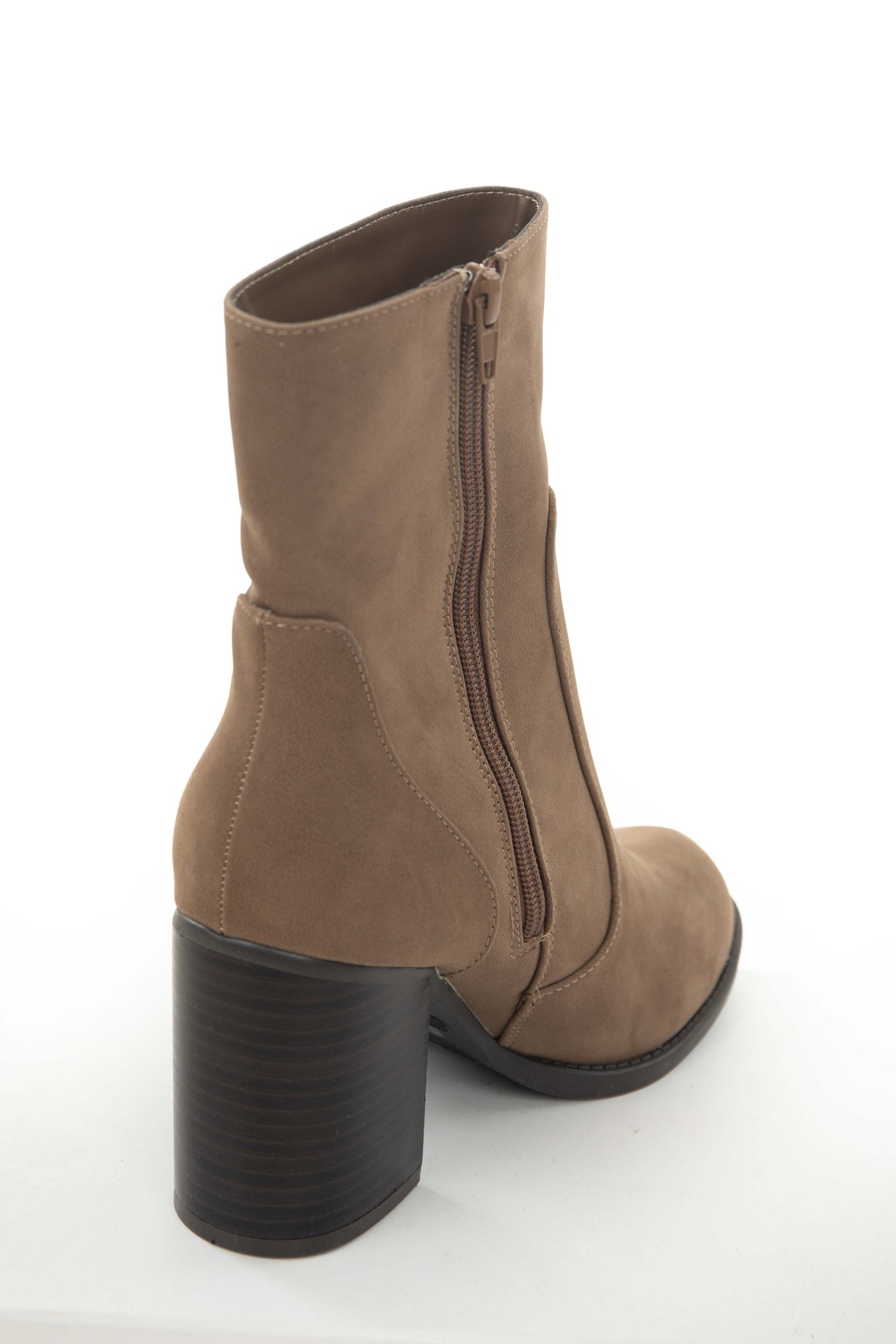 Coffee Block Heel Rounded Toe Mid Calf Boots