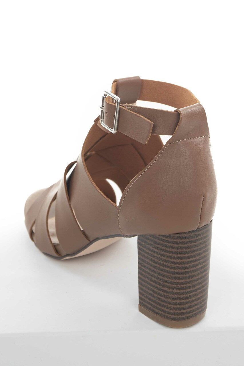 Cognac Faux Leather Strappy Heeled Sandals 