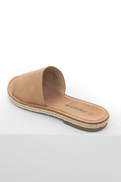 Cognac Faux Leather Solid Strap Flat Sandals