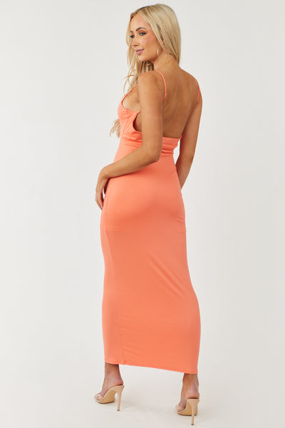 Coral Open Back Sleeveless Knit Maxi Dress