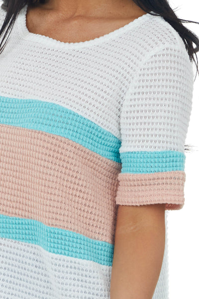 Coral and Turquoise Colorblock Waffle Knit Top