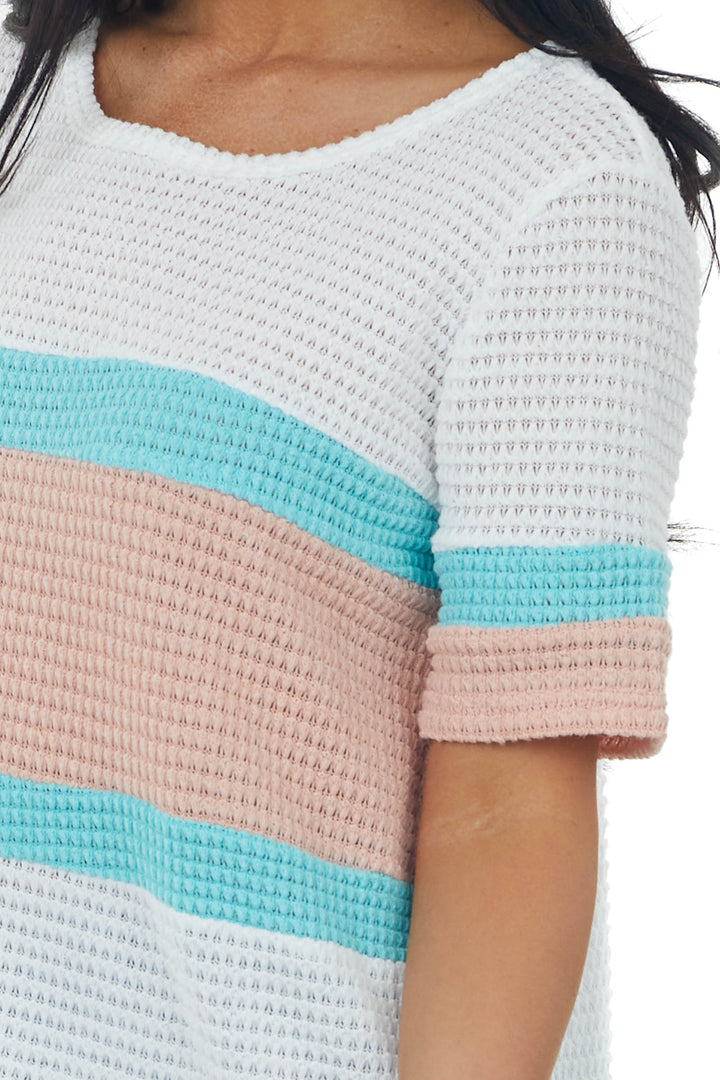 Coral and Turquoise Colorblock Waffle Knit Top