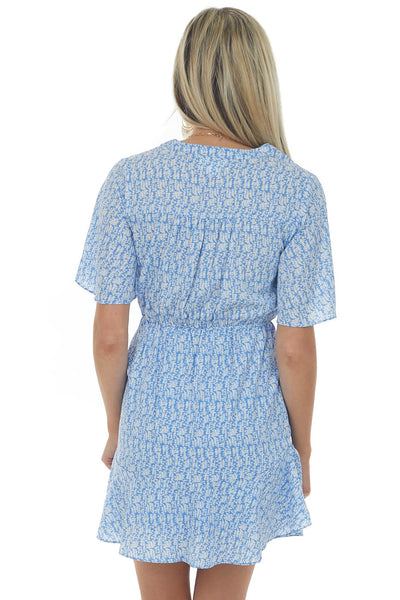 Cornflower Printed Flutter Sleeve Button Dress