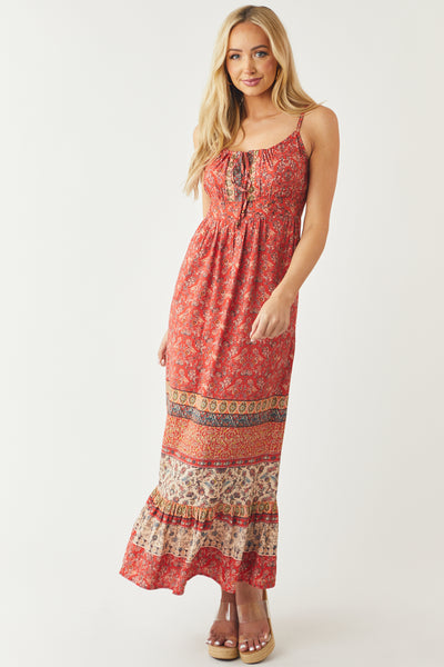 Cranberry Floral Print Sleeveless Maxi Dress