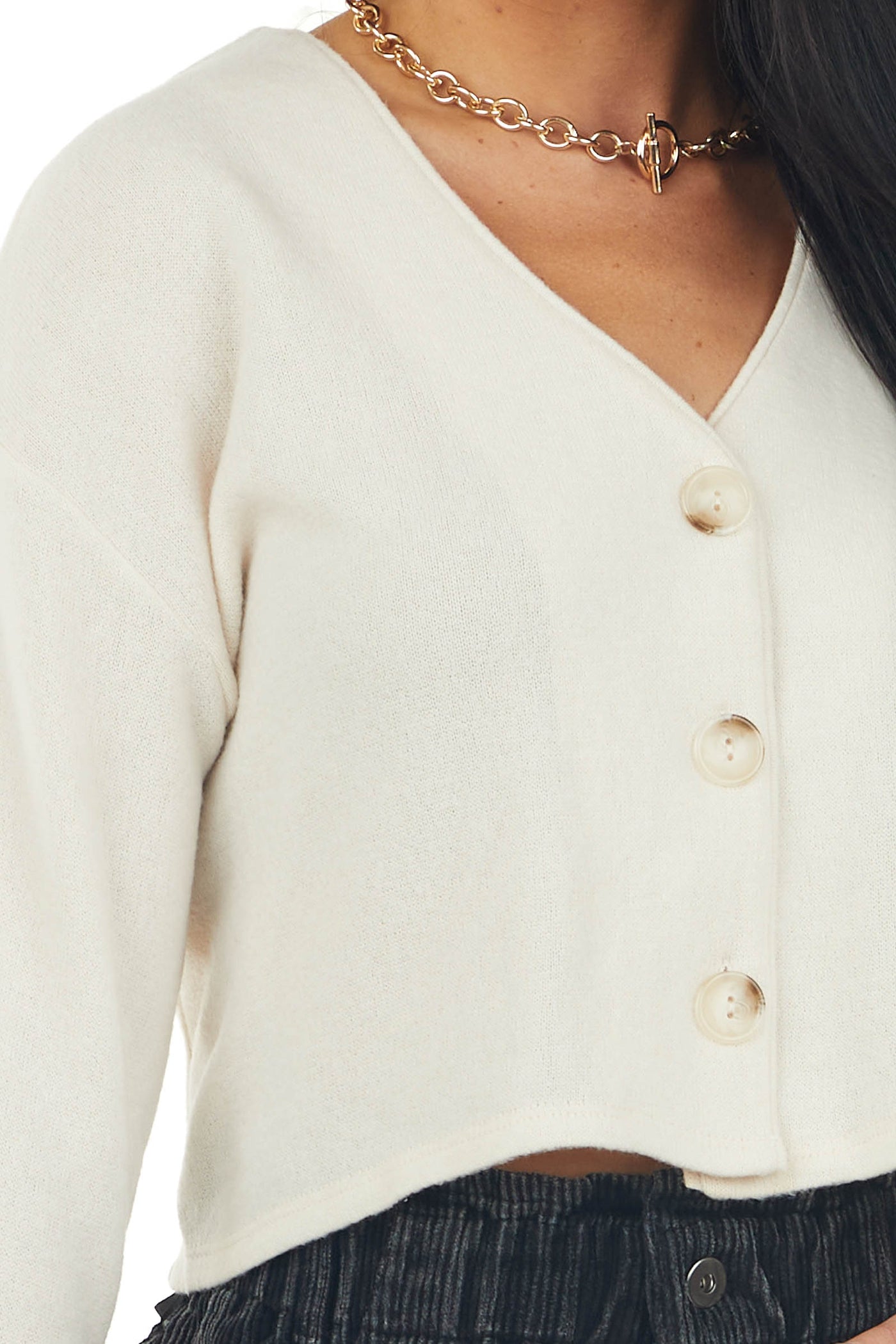 Cream Long Sleeve Button Down Cropped Cardigan