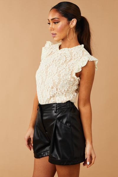 Cream Ruffle Sleeve Floral Lace Blouse