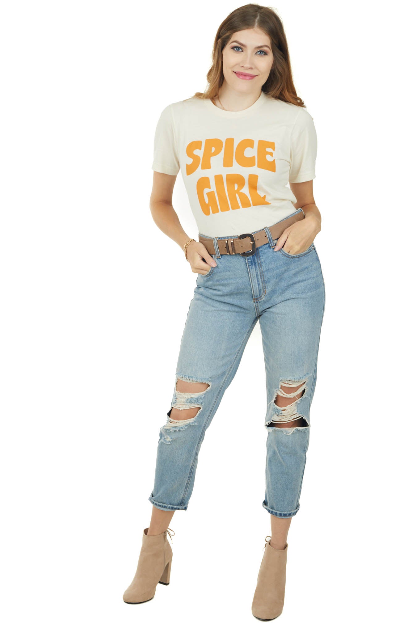 Cream 'Spice Girl' Graphic Short Sleeve Top