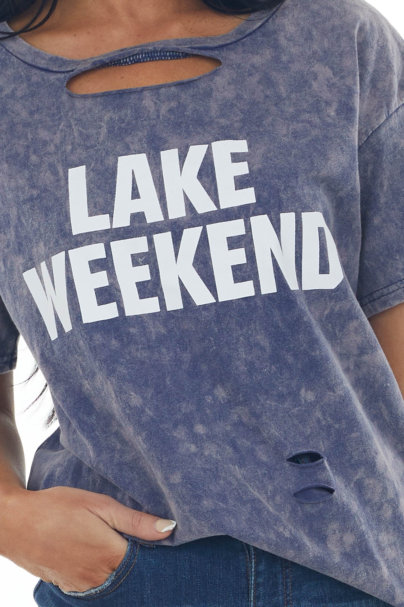 Dark Dusty Blue Washed 'Lake Weekend' Knit Top