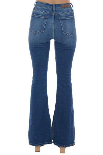 Dark Wash High Rise Flare Jeans with Side Slits