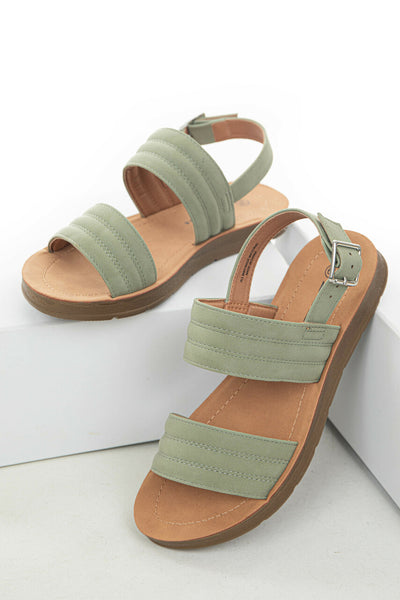 Dark Sage Double Strap Sling Back Sandals