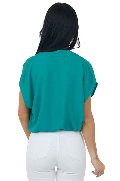 Deep Jade Surplice Blouson Woven Bodysuit