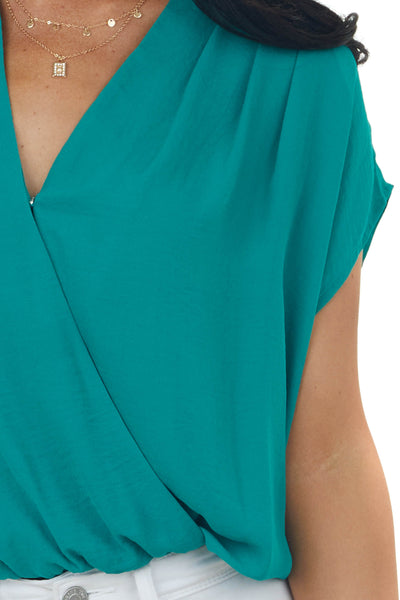 Deep Jade Surplice Blouson Woven Bodysuit