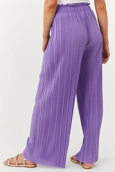 Deep Lavender Pleated Wide Leg Waist Tie Pants