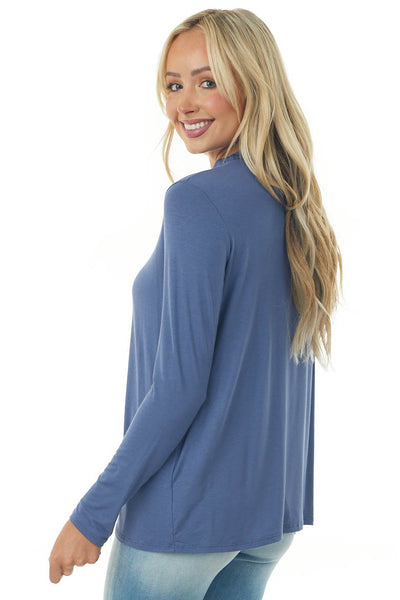 Deep Sapphire Mock Neck Long Sleeve Knit Top