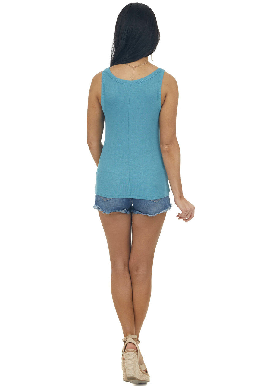 Deep Teal Ribbed Knit Fitted Tank Top