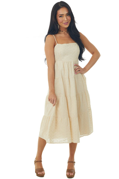 Desert Sand Sleeveless Eyelet Lace Midi Dress