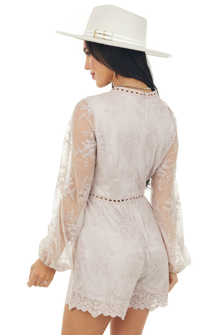 Dusty Blush Lace Romper with Long Sleeves