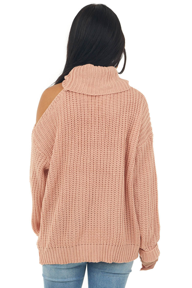 Dusty Coral Long Sleeve Knit Sweater with Cold Shoulder