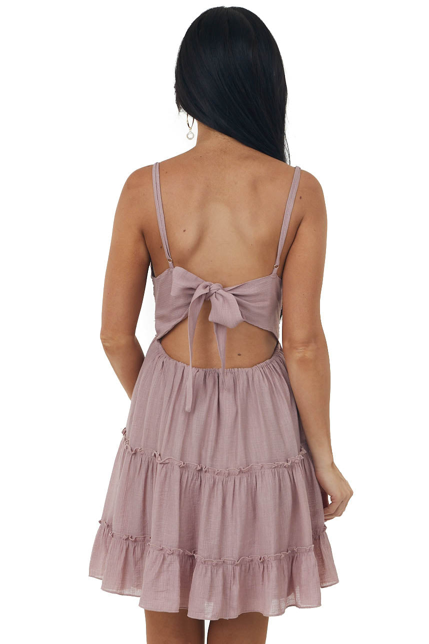Dusty Rose Sleeveless Lace Tiered Mini Dress