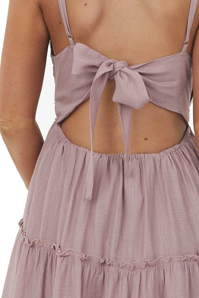 Dusty Rose Sleeveless Lace Tiered Mini Dress