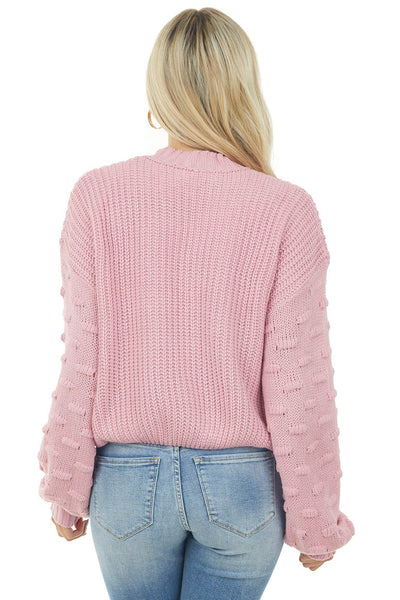 Dusty Rose Textured Bubble Sleeve Knit Sweater