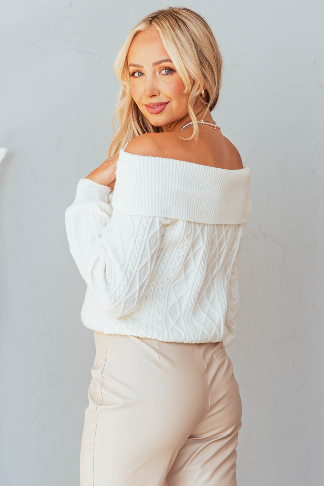 Eggshell White Off Cable Knit Sweater | Lime Lush